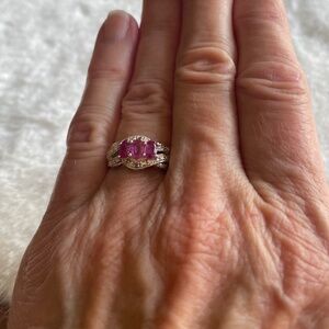 Ruby Fissure Filled Diamond Trilogy Ring size 6 New